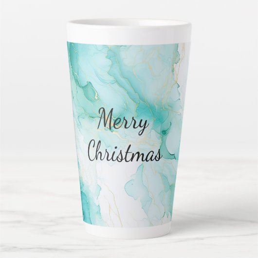 Mint Aqua Pearl Gold Marble Latte Mok (Voorkant)