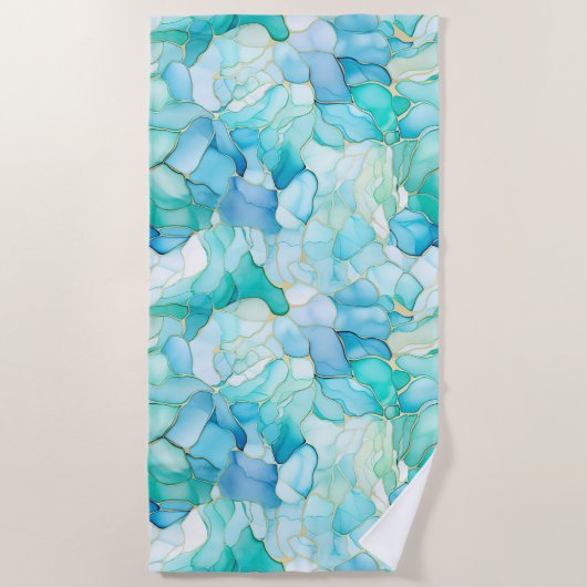 Mint Aqua Pearl Gold Marble Strandlaken (Voorkant)