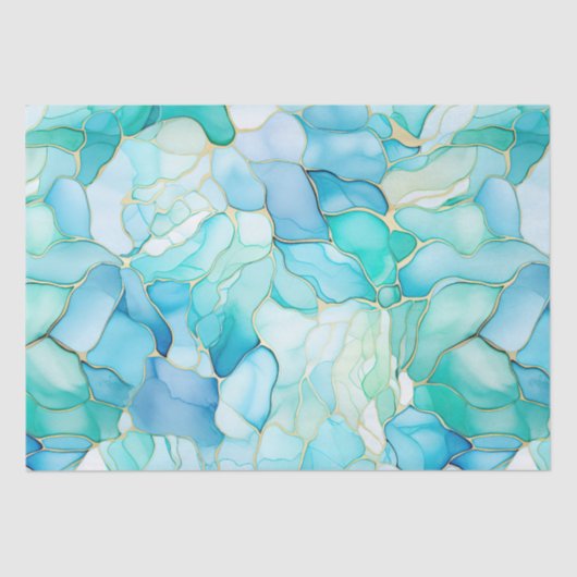 Mint Aqua Pearl Gold Marble Tissuepapier (Voorkant)