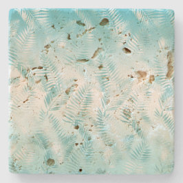 Mint Aqua White Tropical Leaves       Stenen Onderzetter