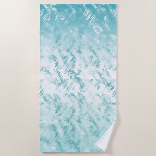 Mint Aqua witte tropische bladeren Strandlaken (Voorkant)