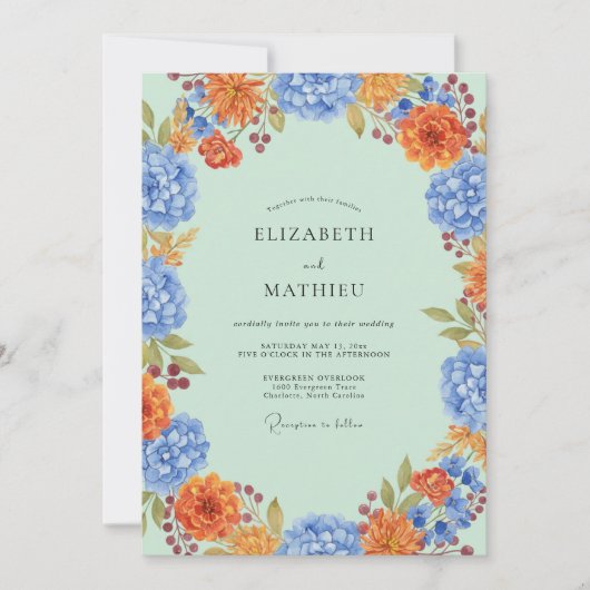 Mint Azure Hydrangea Eucalyptus Bruiloft Kaart (Voorkant)