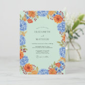 Mint Azure Hydrangea Eucalyptus Bruiloft Kaart (Staand voorkant)