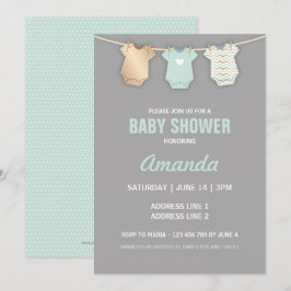Mint Baby shower uitnodiging, waslijn thema Kaart