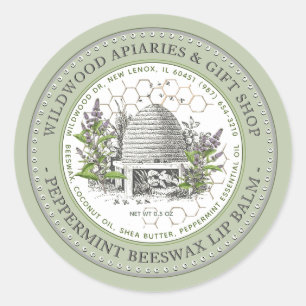 Mint Beeswax Lip Balm Skep in Mint Garden Ronde Sticker