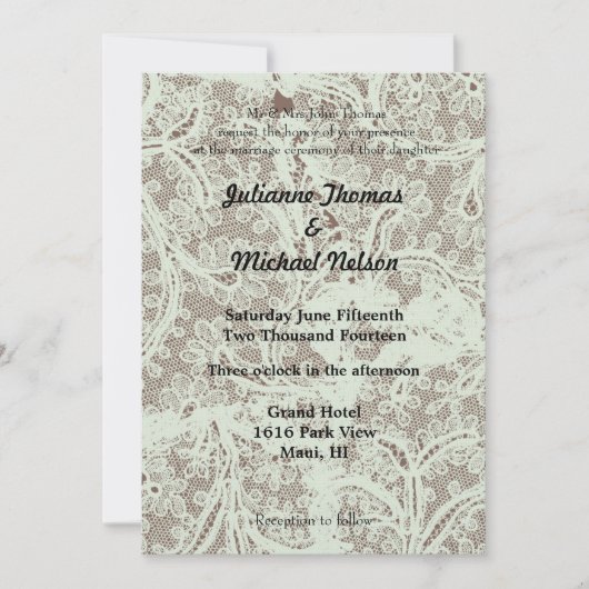 Mint Beige Faux Lace Floral Wedding Kaart (Voorkant)