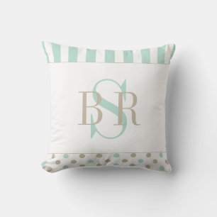 MINT BISQUE STIPPEN STREPEN Monogrammed Kussen