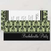 Mint & Black Damask Bachelorette Party Invitation Kaart (Voorkant / Achterkant)