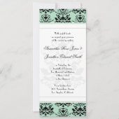 Mint & Black Damask met White Slim Wedding Invite Kaart (Voorkant)