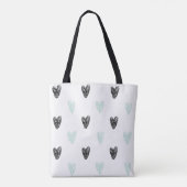 Mint & Black Hearts Doodles Pattern Canvas tas (Achterkant)