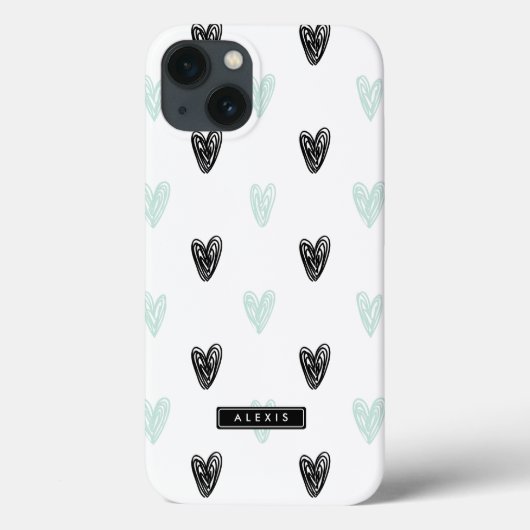 Mint & Black Hearts Patroon Gepersonaliseerde iPad Case-Mate iPhone Case (Achterkant)