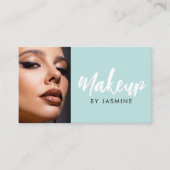 Mint Blau Witte Script QR Code Foto Make-up Visitekaartje (Voorkant)