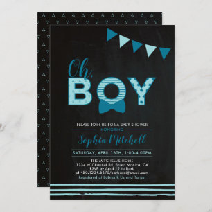 Mint blauw en zeemacht Chalkboard "Oh Boy"-Baby Kaart