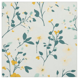 Mint Blauw Geel Botanisch Wilde Bloem Patroon Stof