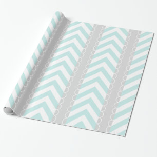 Mint blauw, grijs, wit Chevron strepen patroon Cadeaupapier