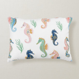 Mint Blauw Groen Roze Zeepaarden Golvende Strepen Accent Kussen