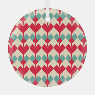 Mint blauw, rode harten tegel patroon. glas ornament
