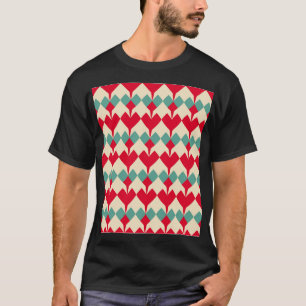 Mint blauw, rode harten tegel patroon. t-shirt