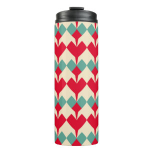 Mint blauw, rode harten tegel patroon. thermosbeker