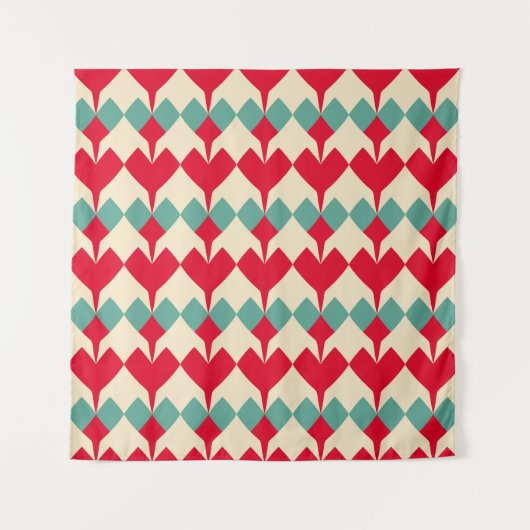 Mint blauw, rode harten tegel patroon. wandkleed (Voorkant)