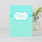 Mint, blauw, witte pokadop, Stripes Shower Invite Kaart (Staand voorkant)