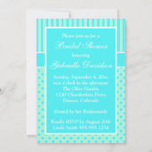 Mint, blauw, witte pokadop, Stripes Shower Invite Kaart (Achterkant)
