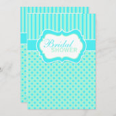 Mint, blauw, witte pokadop, Stripes Shower Invite Kaart (Voorkant / Achterkant)