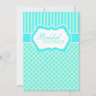 Mint, blauw, witte pokadop, Stripes Shower Invite Kaart