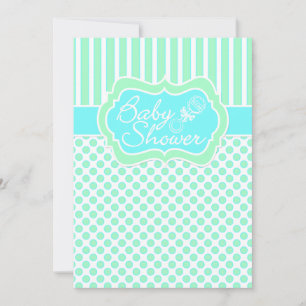 Mint, blauw, witte strepen, Stippen Baby shower no Kaart