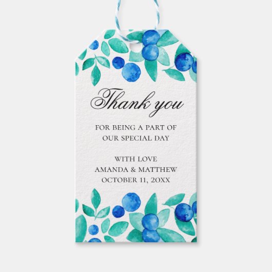 Mint blauwe bruiloft dank u. bosbes cadeaulabel (Voorkant)