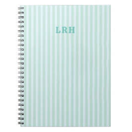 Mint Blauwe Streep Design Kleine Initialen Monogra Notitieboek