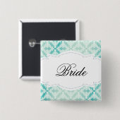 Mint & Blauwgroen Damask Bride Vierkante Button 5,1 Cm (Voorkant /achterkant)