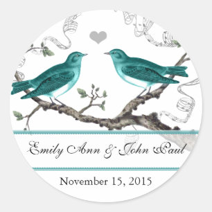 Mint Blauwgroen Romantic Rustic Love Bird Wedding Ronde Sticker