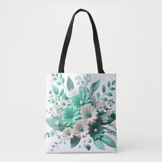Mint Blossom Elegance Floral Charm tote bag (Devant)