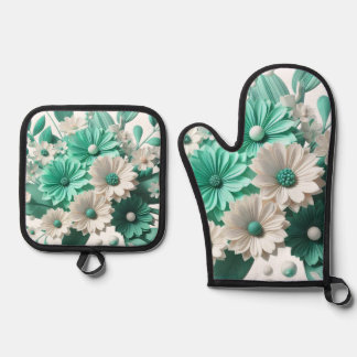 Mint Blossom Oven Mitt Set for Cook porta olla