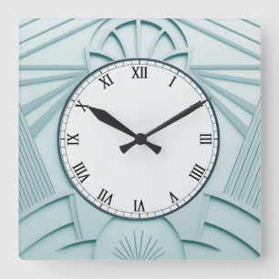 Mint Blue Art Deco Clock - Stijlvolle Abstracte li Vierkante Klok