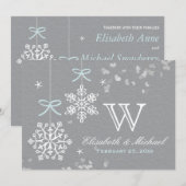 Mint Blue en Grey Snowflake Wedding Invitations Kaart (Voorkant / Achterkant)