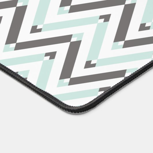 Mint Blue Grey White Geometric Chevron Pattern Bureaumat (Hoek)
