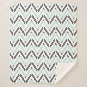 Mint Blue Grey White Geometric Chevron Pattern Sherpa Deken