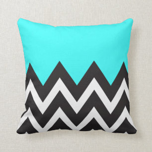 Mint Blue met zwarte en witte Chevron Kussen