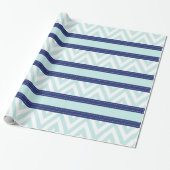 Mint Blue & Navy Stripes Chevron Pattern Cadeaupapier (Uitgerold)
