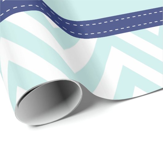 Mint Blue & Navy Stripes Chevron Pattern Cadeaupapier (Rol Hoek)