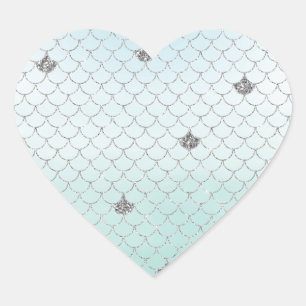 Mint Blue Ombre Silver Glitter Mermaid Hart Sticker