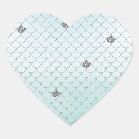 Mint Blue Ombre Silver Glitter Mermaid Hart Sticker (Voorkant)