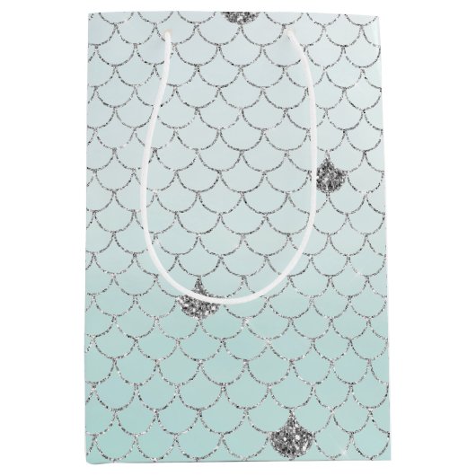 Mint Blue Ombre Silver Glitter Zeemeermin Sparkle Medium Cadeauzakje (Voorkant)