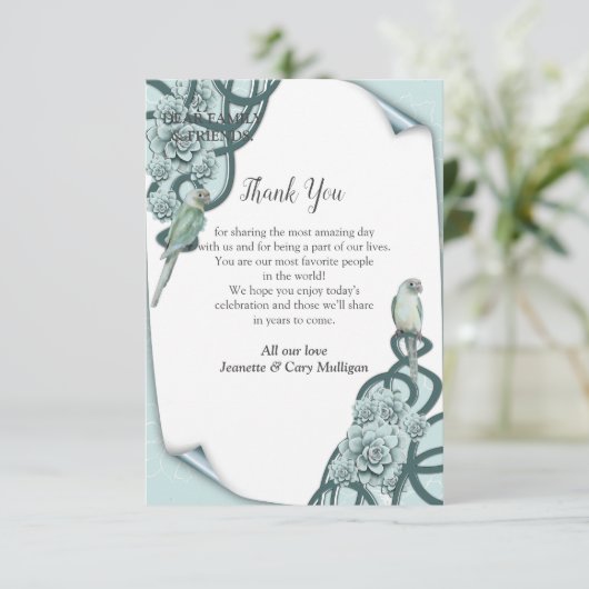 Mint Blue Pine Green succulenten Dank u kaart (Staand voorkant)