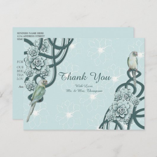 Mint Blue Pine Green vetplanten Dank u Aankondigingskaart (Voorkant / Achterkant)