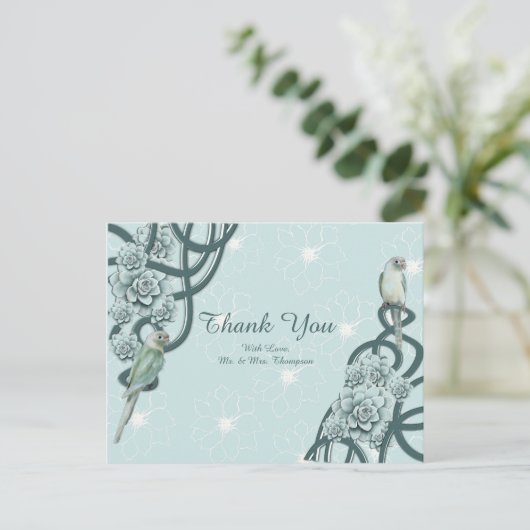 Mint Blue Pine Green vetplanten Dank u Aankondigingskaart (Staand voorkant)