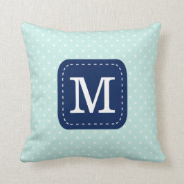 Mint Blue Polka Dot Pattern met Custom Monogram Kussen
