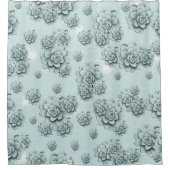 Mint Blue Succulents op platte patroon Herhalen Douchegordijn